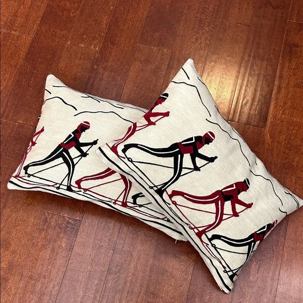 Rare Crate&Barrel Ecru Skier Pillows, Cotton, Linen and Feather, Set of Two